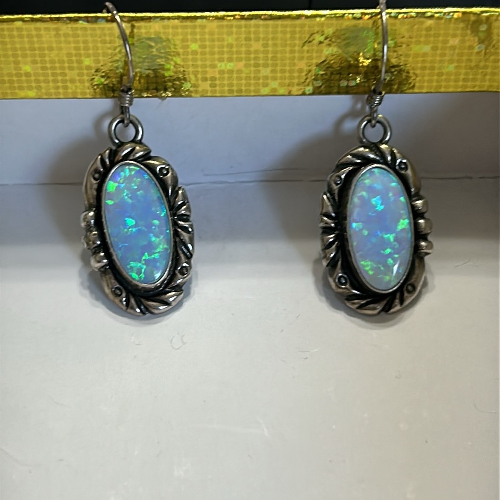 Opal Solid 925 Sterling Silver Dangle Earrings - image 4